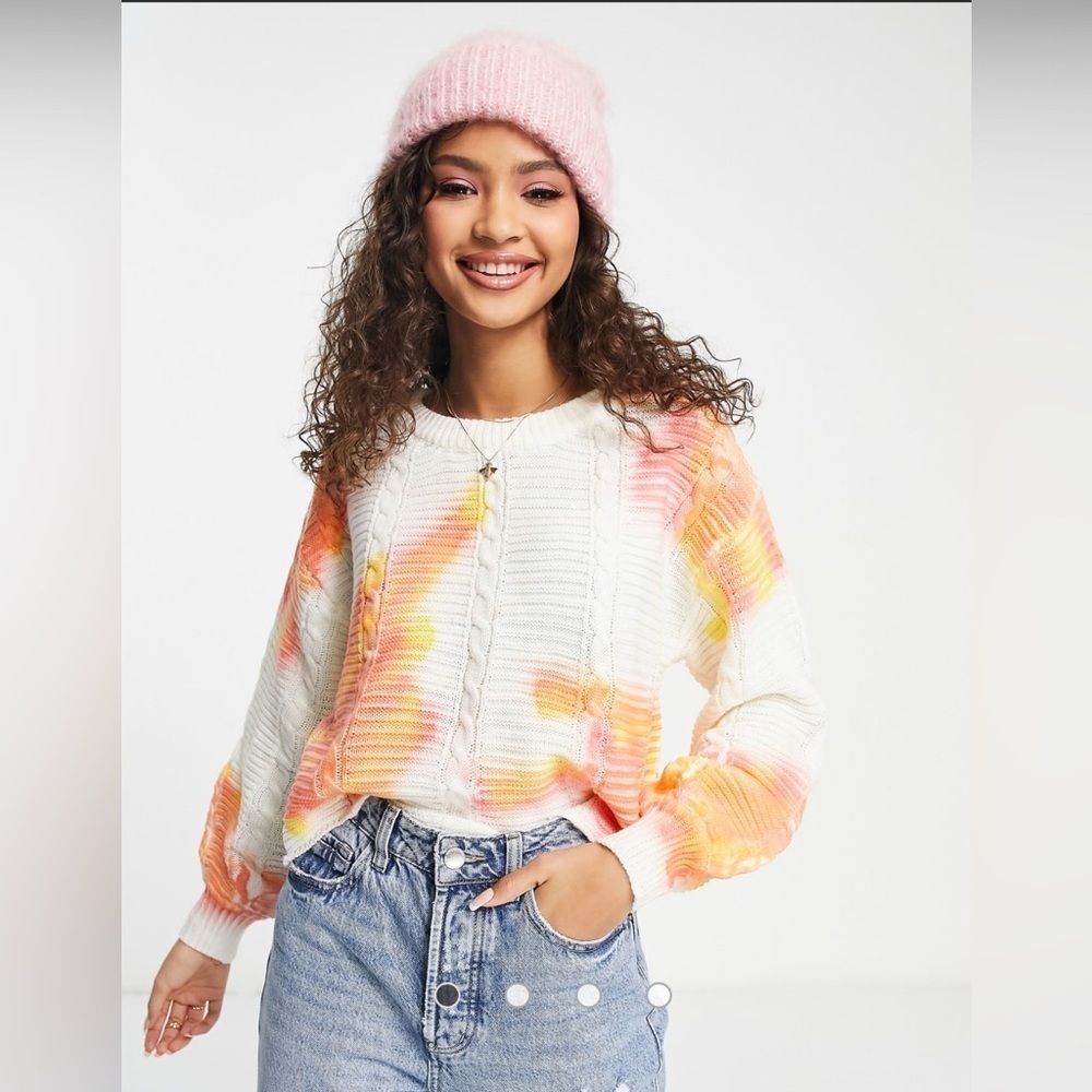 Women’s Raga Cyrus Tie Dye Pullover Sweater: Pink, Orange & White: size large